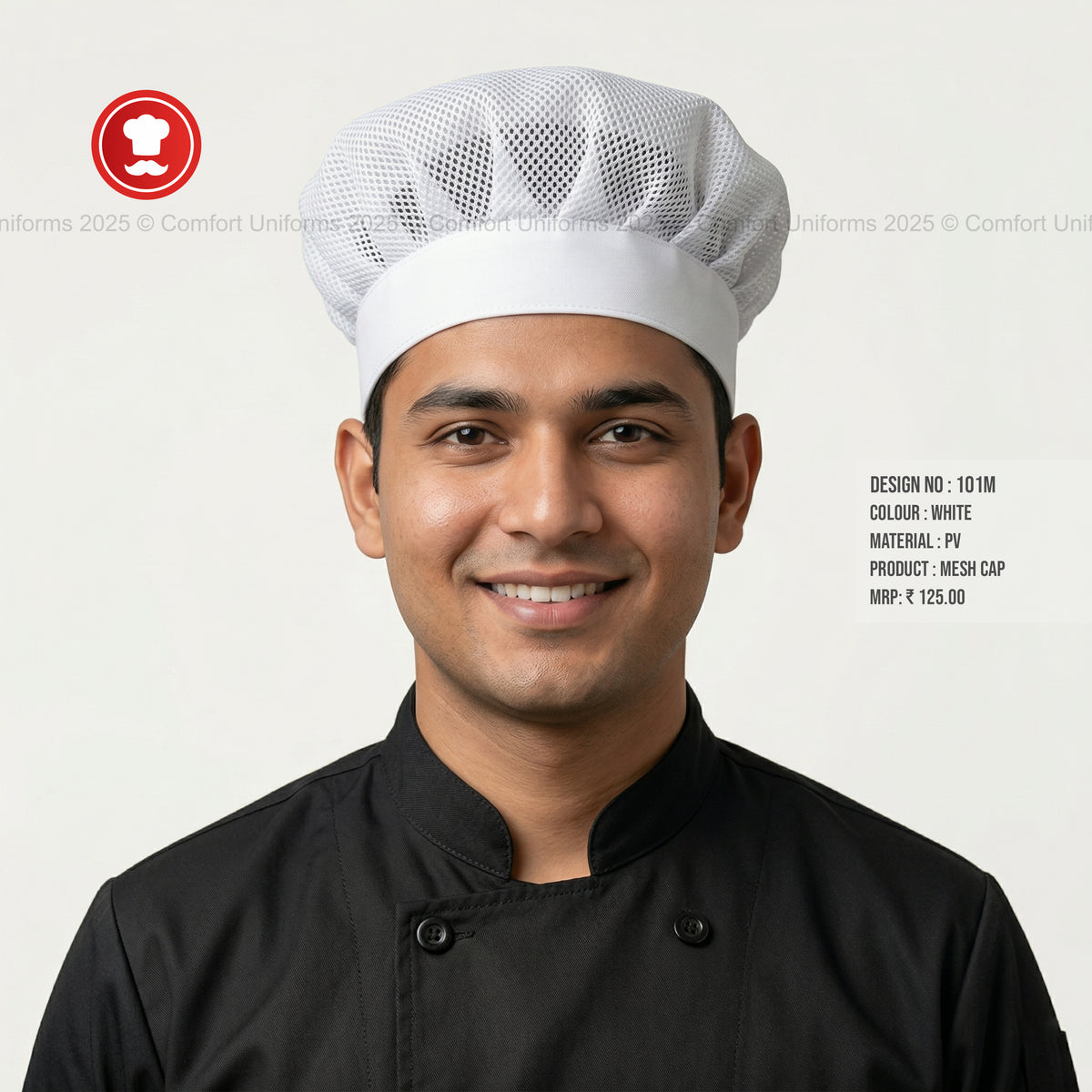 101M White Mesh Chef Cap โ Breathable Professional Kitchen Headwear