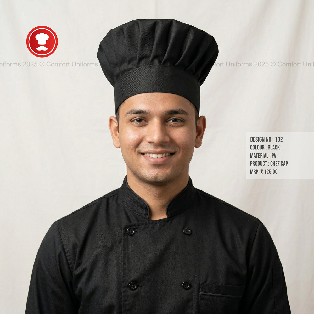 102 Black Chef Cap โ Classic Professional Chef Toque for Kitchen & Culinary Staff