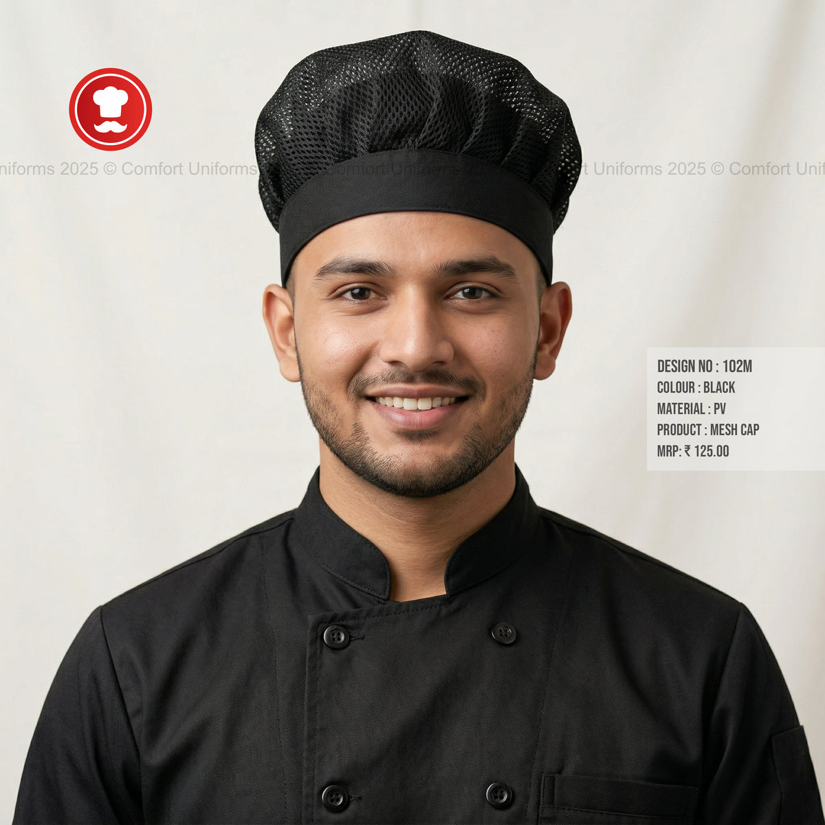 102M Black Mesh Chef Cap โ Breathable Professional Kitchen Headwear