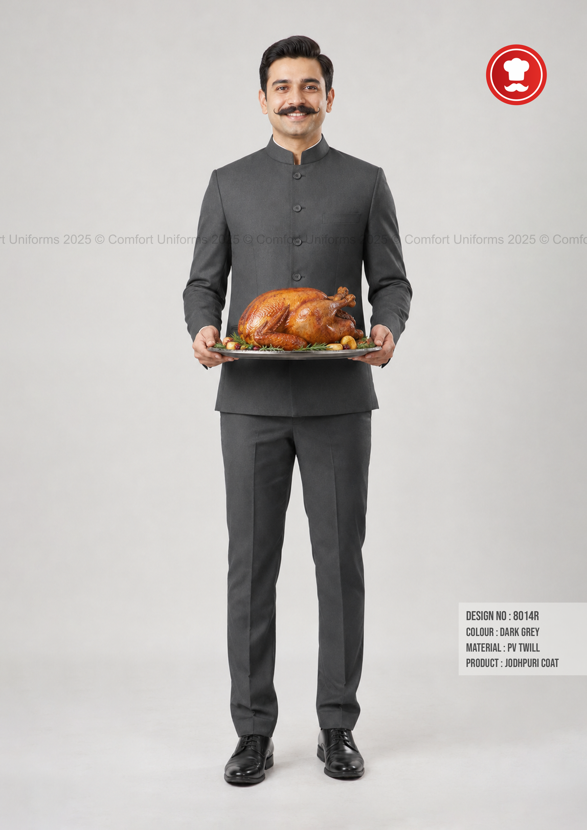 8014R Dark Grey Jodhpuri Coat & Trouser Set | Restaurant Service Uniform