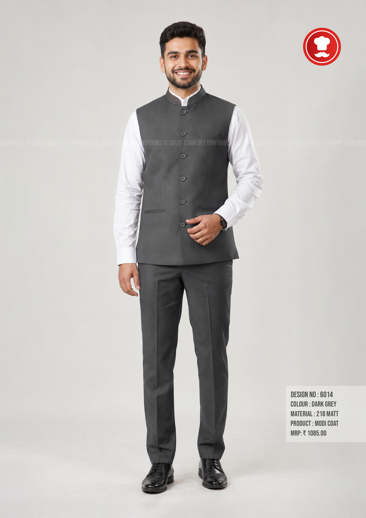 6014 Modi Coat & Trouser Set – Dark Grey | Waiter, Captain & Front Office Uniform