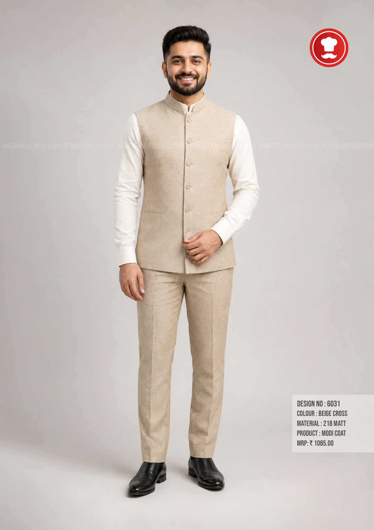 6031 Beige Cross Modi Coat & Trouser Set | Waiter & Captain Uniform