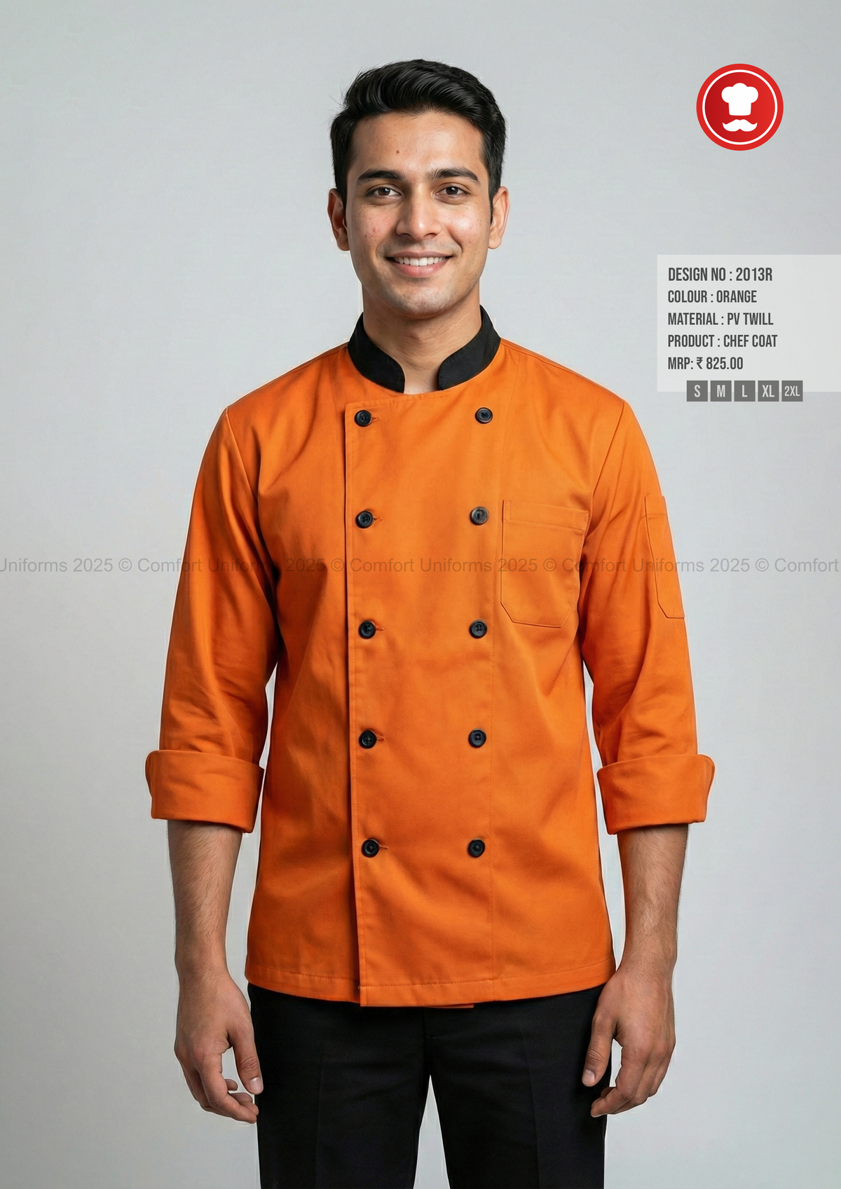 2013R Orange Chef Coat – Modern Chef Uniform for Catering Boys, Cafés & Restaurants