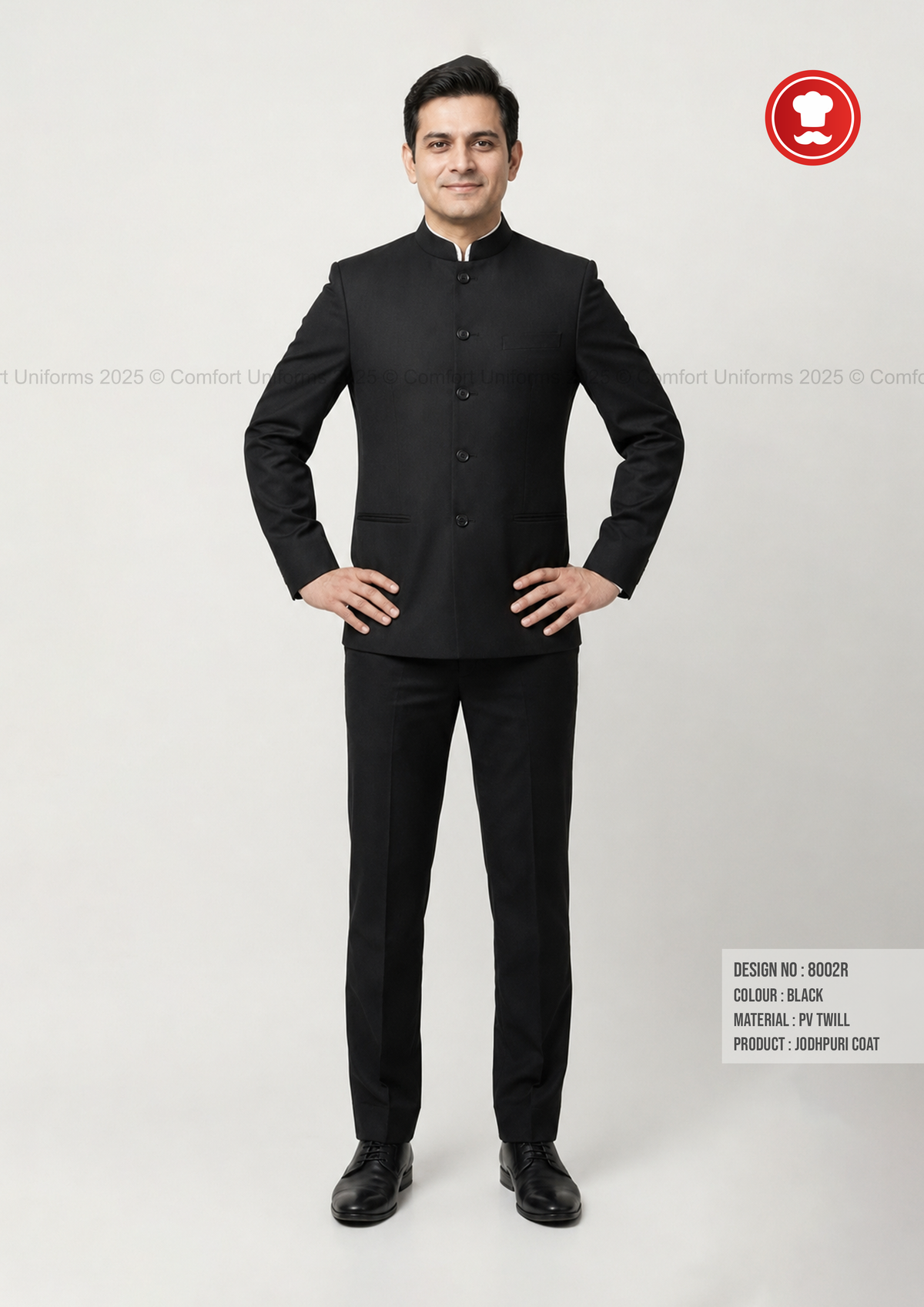 8002R Jodhpuri Coat – Black | Service Staff & Front Office Uniform