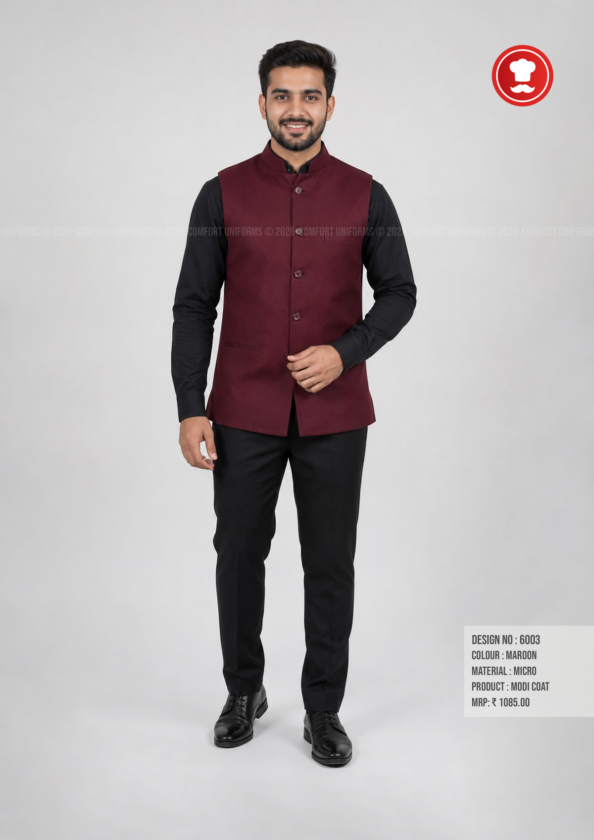 6003 Modi Coat – Maroon | Waiter, Captain & Front Office Uniform