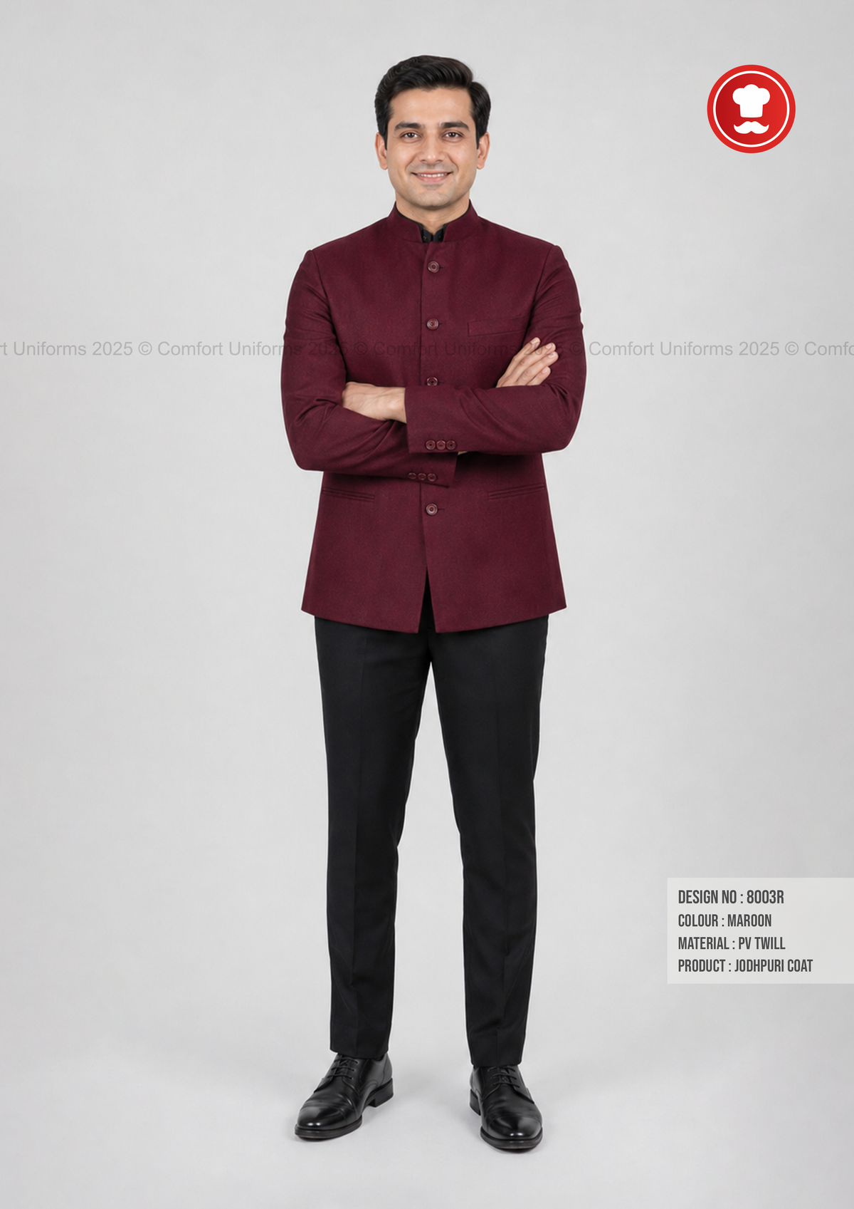 8003R Jodhpuri Coat – Maroon | Service Staff & Front Office Uniform