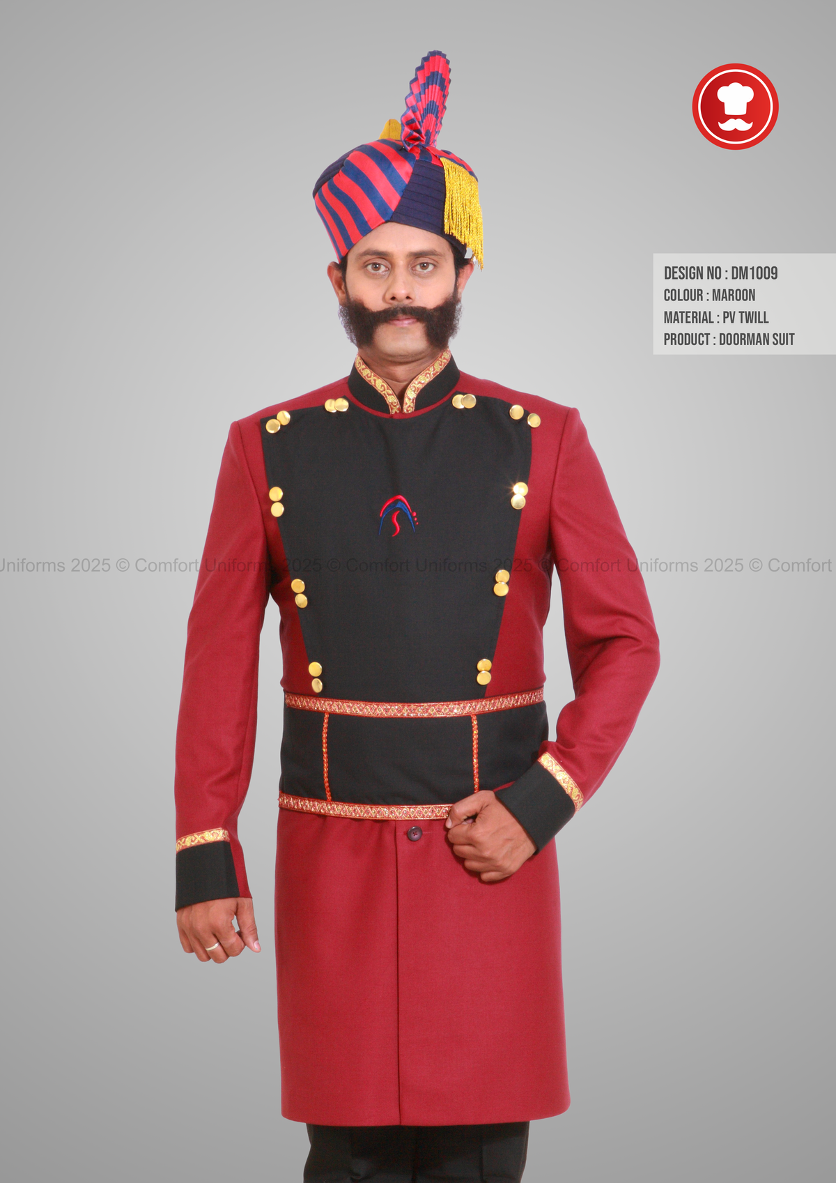DM1009 Royal Doorman Suit – Maroon with Black Front Panel