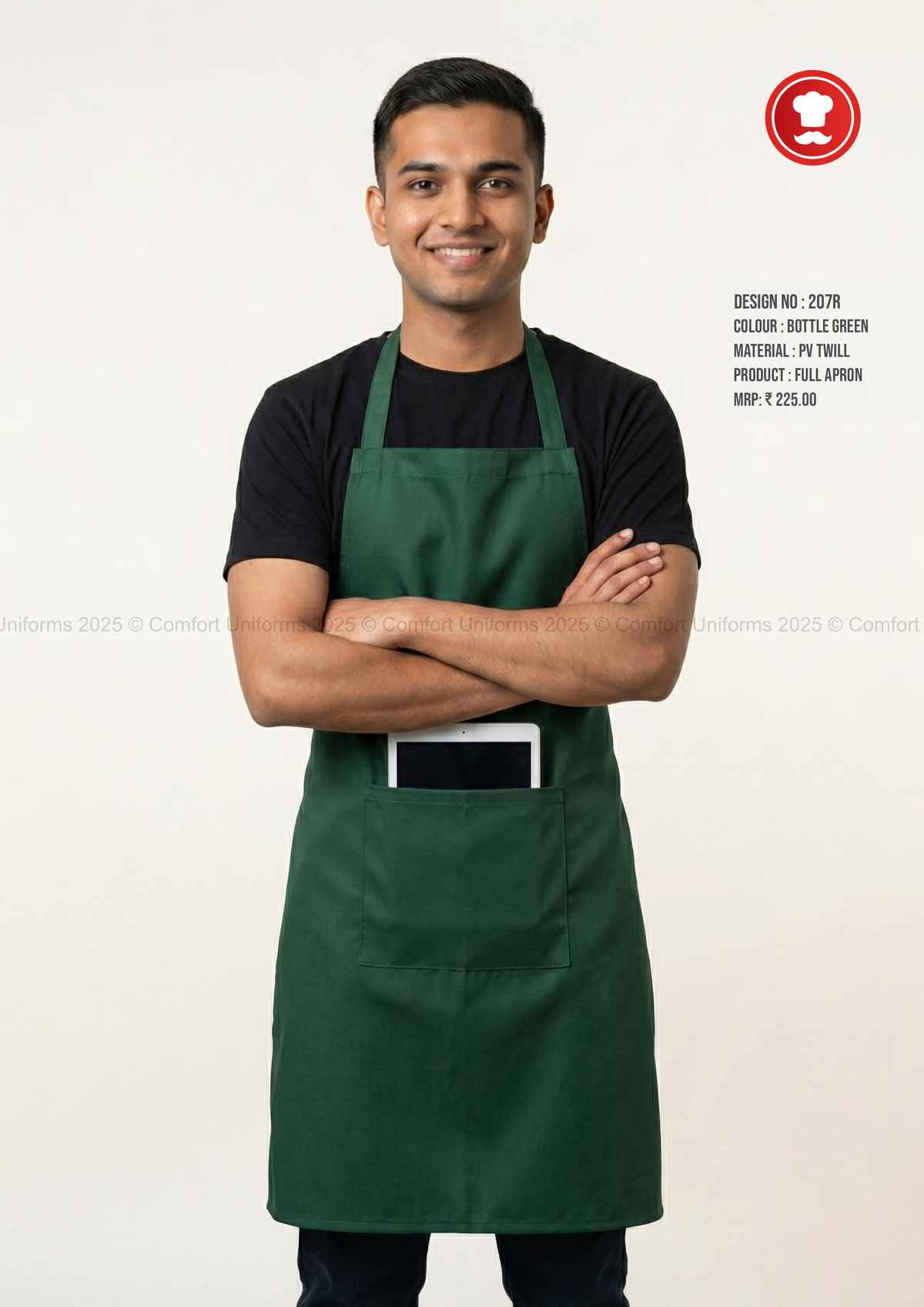 207R Bottle Green Full Apron – Professional Kitchen, Café & Catering Apron