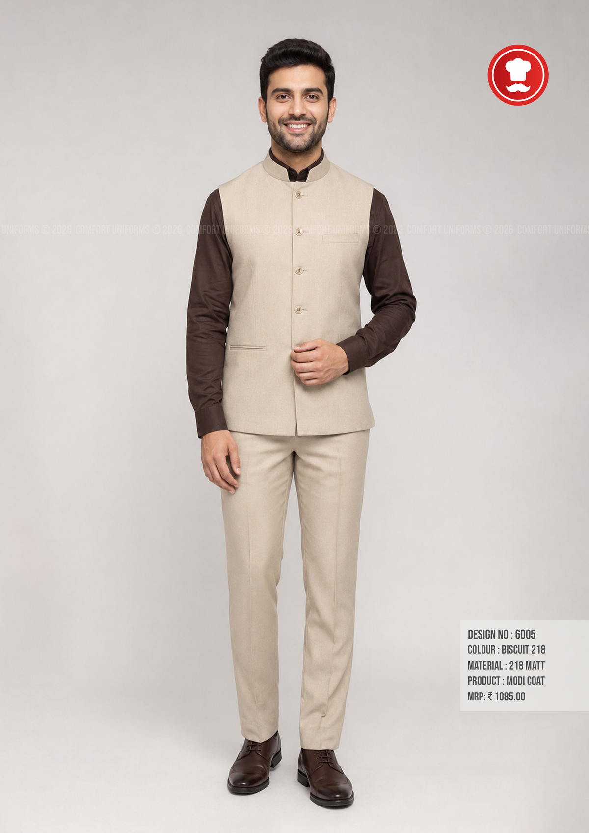 6005 Modi Coat & Trouser Set – Biscuit 218 | Waiter, Captain & Front Office