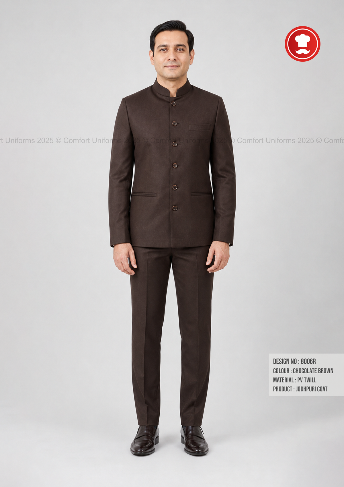8006R Jodhpuri Coat & Trouser Set – Chocolate Brown | Service Staff & Front Office