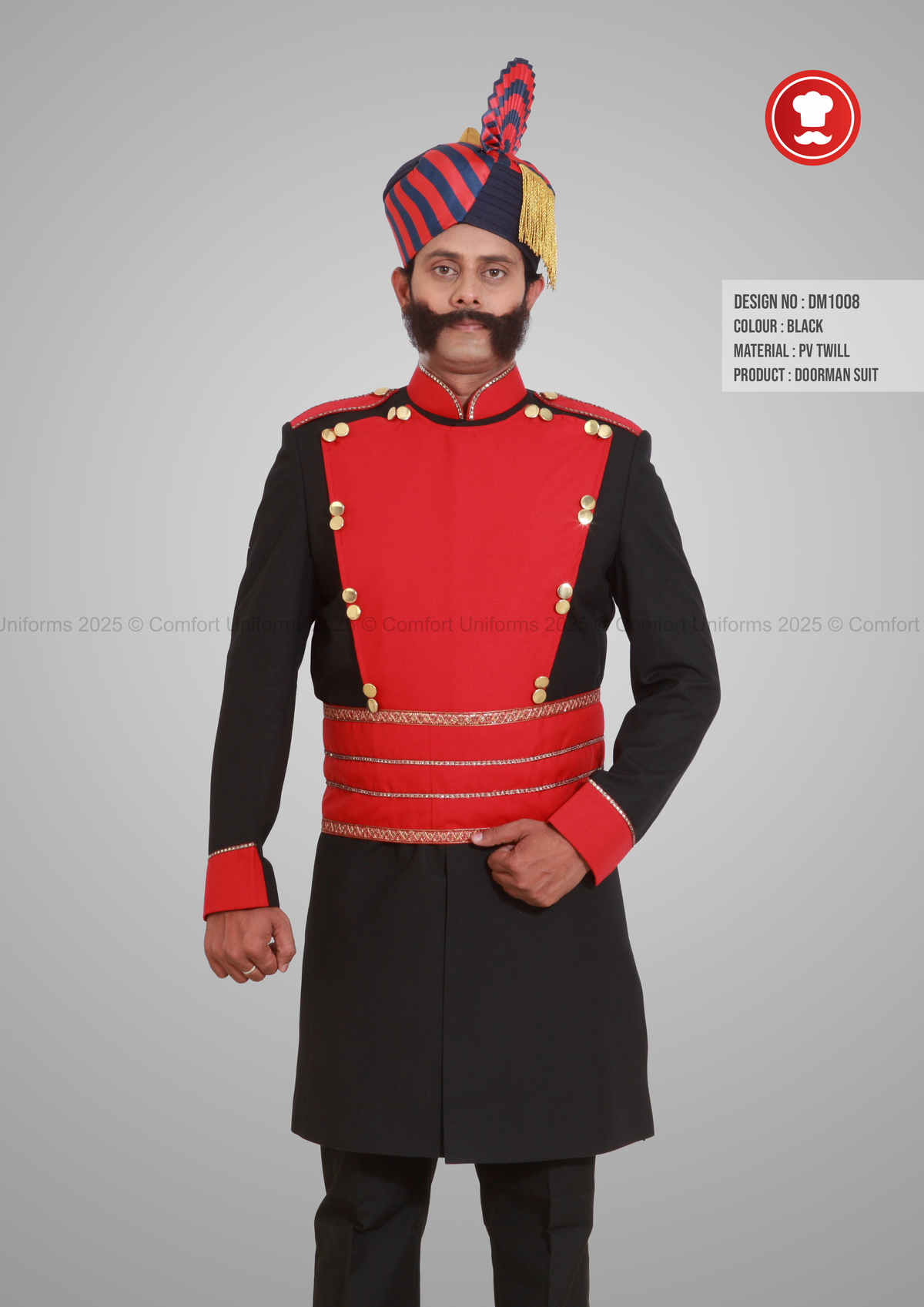 DM1008 Royal Doorman Suit – Black with Red Front Panel
