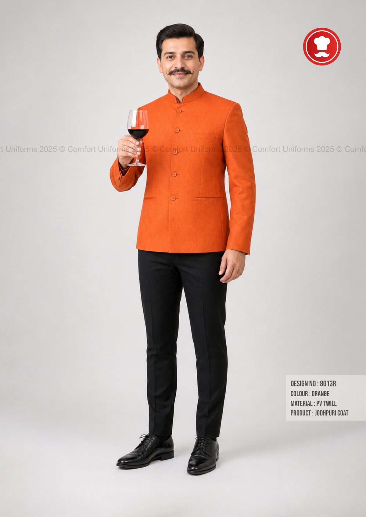 8013R Orange Jodhpuri Coat | Service Staff & Front Office Uniform