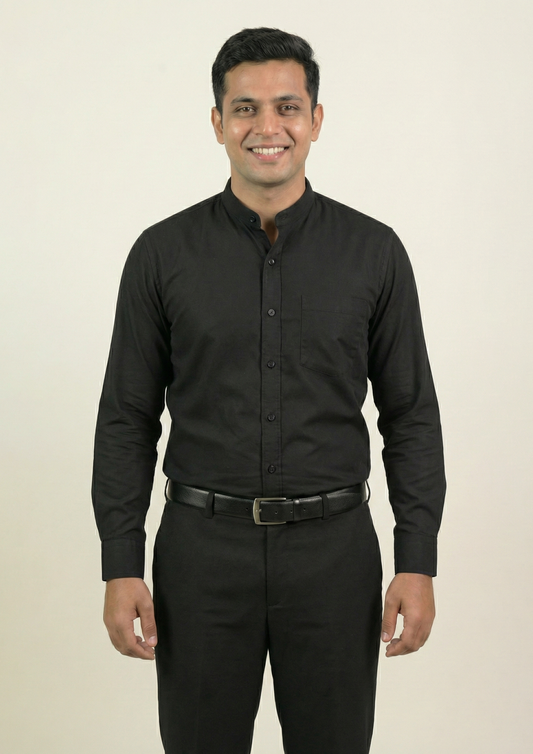 1924R Formal Black Chinese Collar Shirt – Front Office, Waiter & Captain Uniform