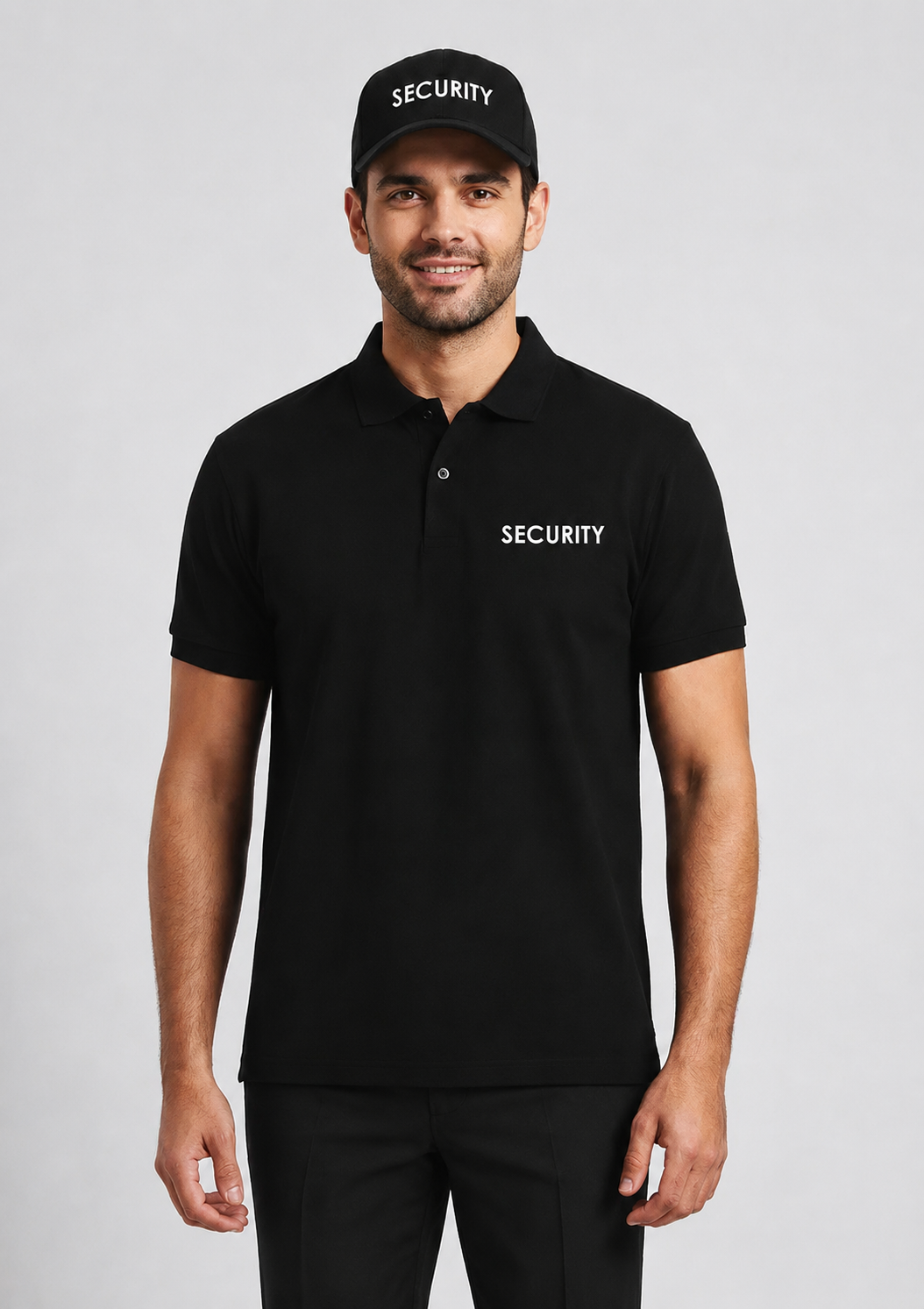 Black Security Uniform Set – Collar Neck T-Shirt, Trouser & P Cap