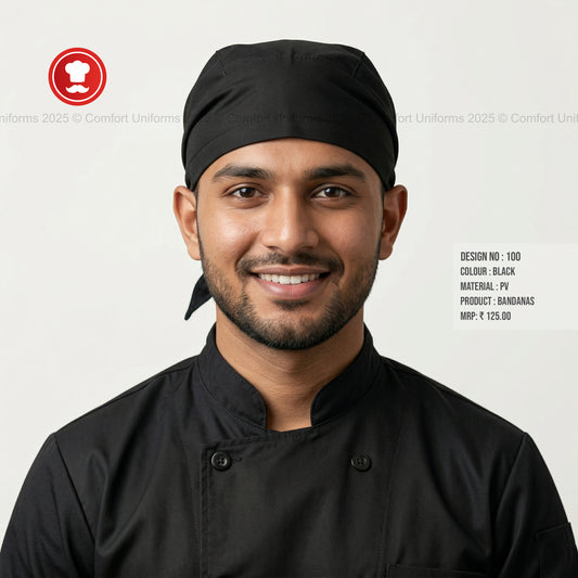 100R Black Chef Bandana – Professional Kitchen Headwear for Chefs & Culinary Staff