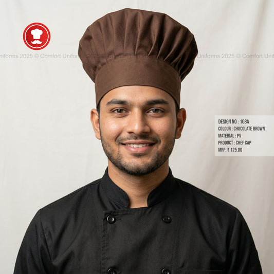 108A Chocolate Brown Chef Cap – Classic Professional Chef Toque for Kitchen & Hospitality Staff