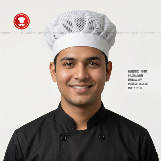 101M White Mesh Chef Cap – Breathable Professional Kitchen Headwear