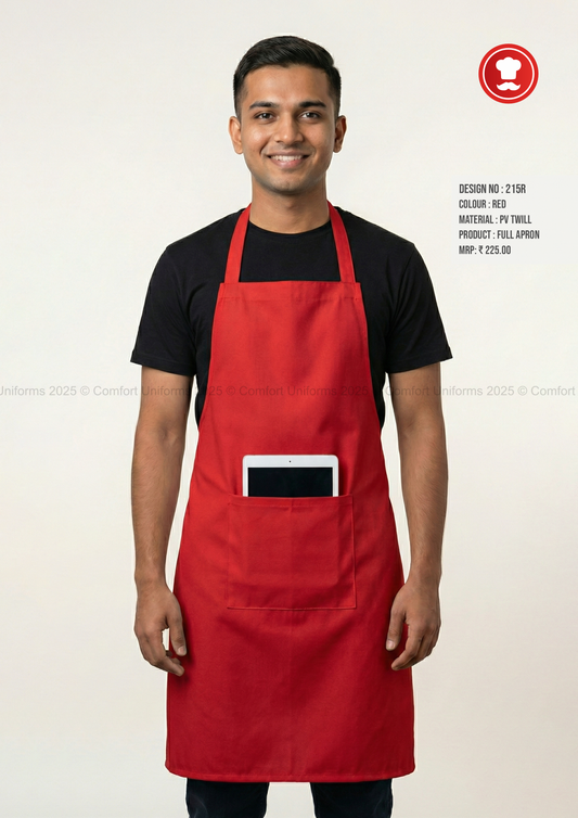 215R Red Full Apron – Bright Professional Kitchen, Café & Catering Apron