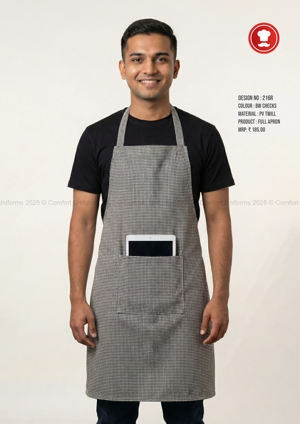 216R Black & White Checked Full Apron – Classic Professional Kitchen & Chef Apron