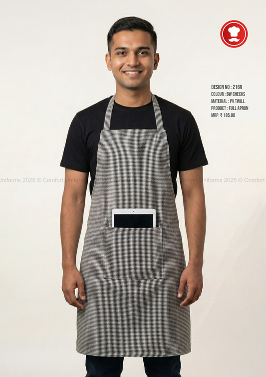 216R Black & White Checked Full Apron – Classic Professional Kitchen & Chef Apron