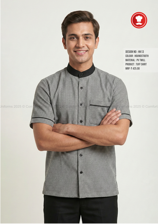 HK13 Tuff Shirt – Houndstooth with Black Mandarin Collar