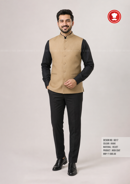 6017 Khaki Velvet Modi Coat | Waiter, Captain & Front Office Uniform
