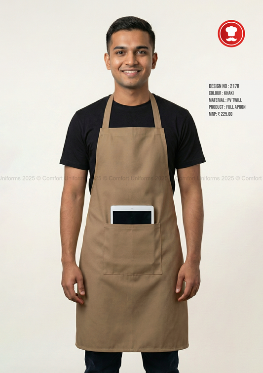 217R Khaki Full Apron – Professional Café, Restaurant & Catering Apron