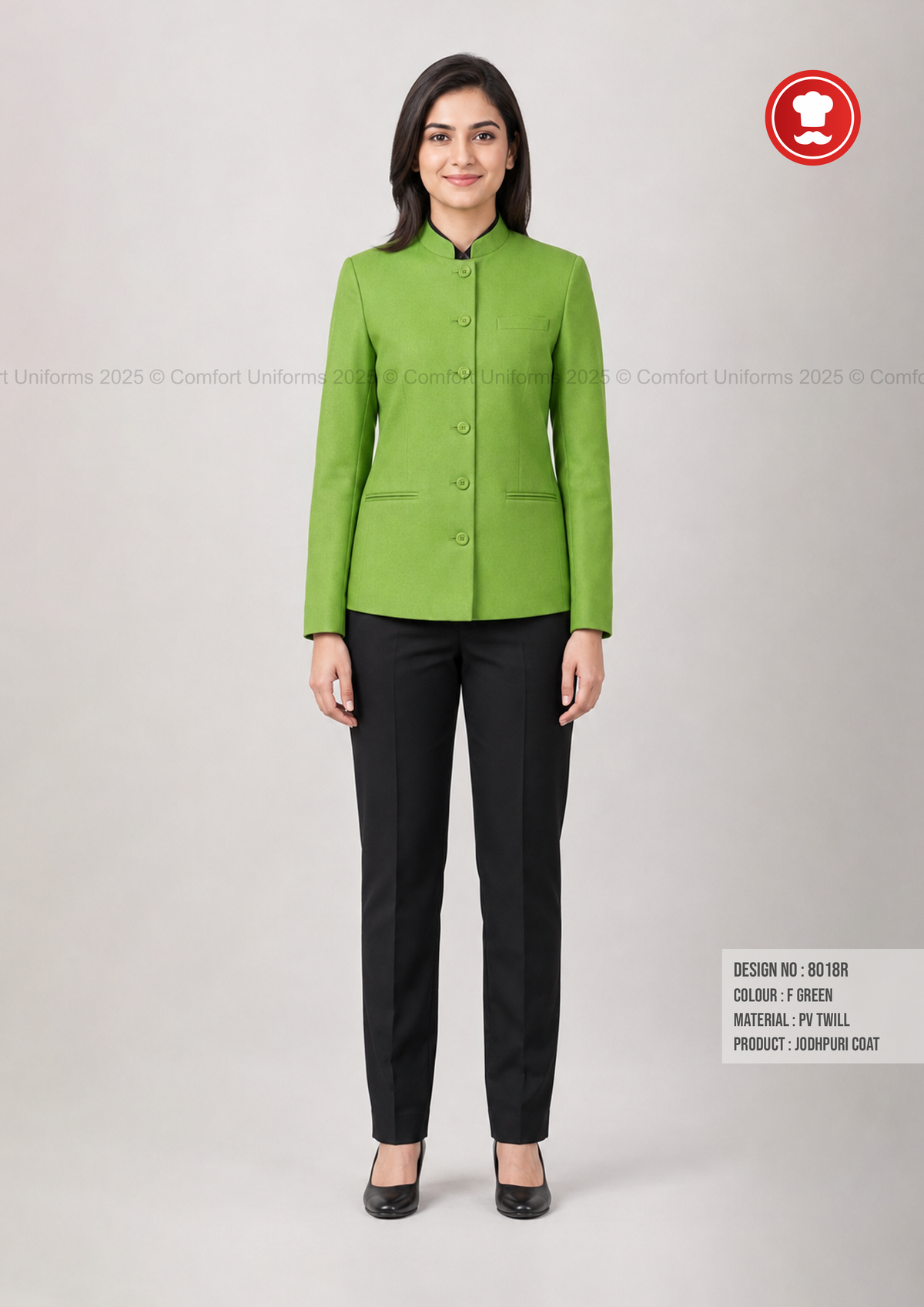 8018R Fluorescent Green Jodhpuri Coat | Female Restaurant Service Uniform