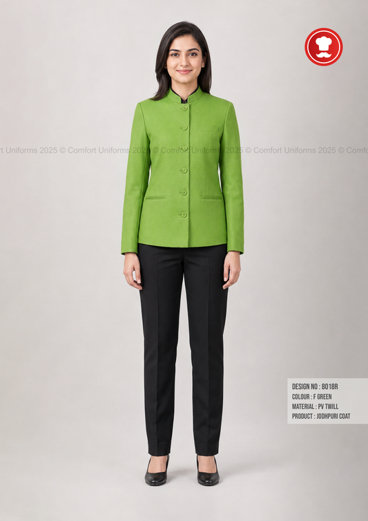 8018R Fluorescent Green Jodhpuri Coat | Female Restaurant Service Uniform