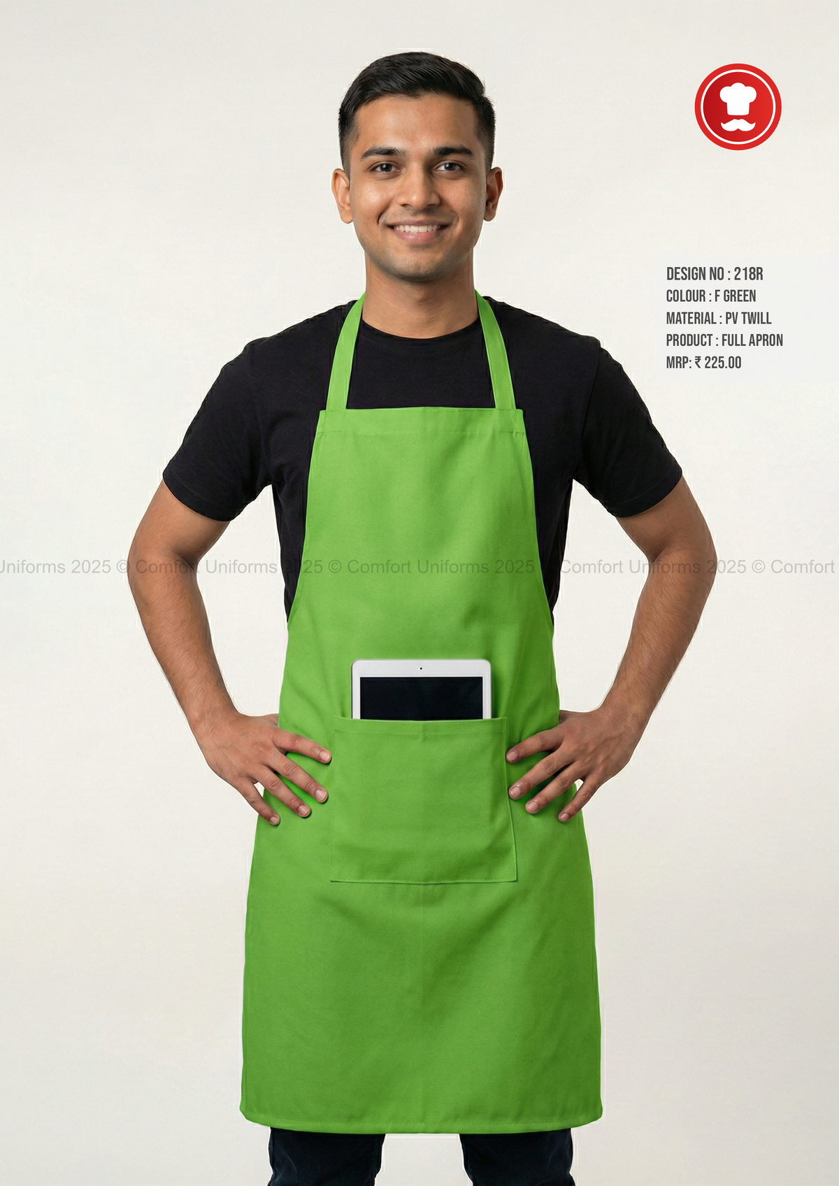 218R F Green Full Apron – Bright Professional Kitchen, Café & Catering Apron