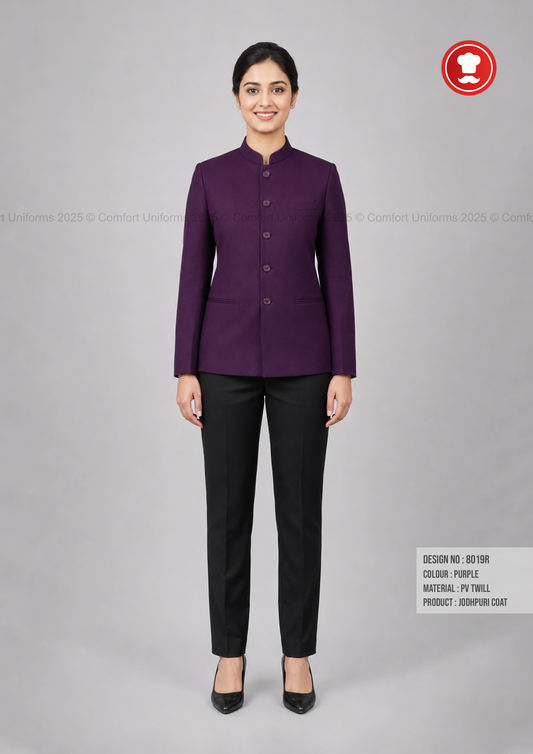 8019R Purple Jodhpuri Coat | Female Restaurant Service Uniform