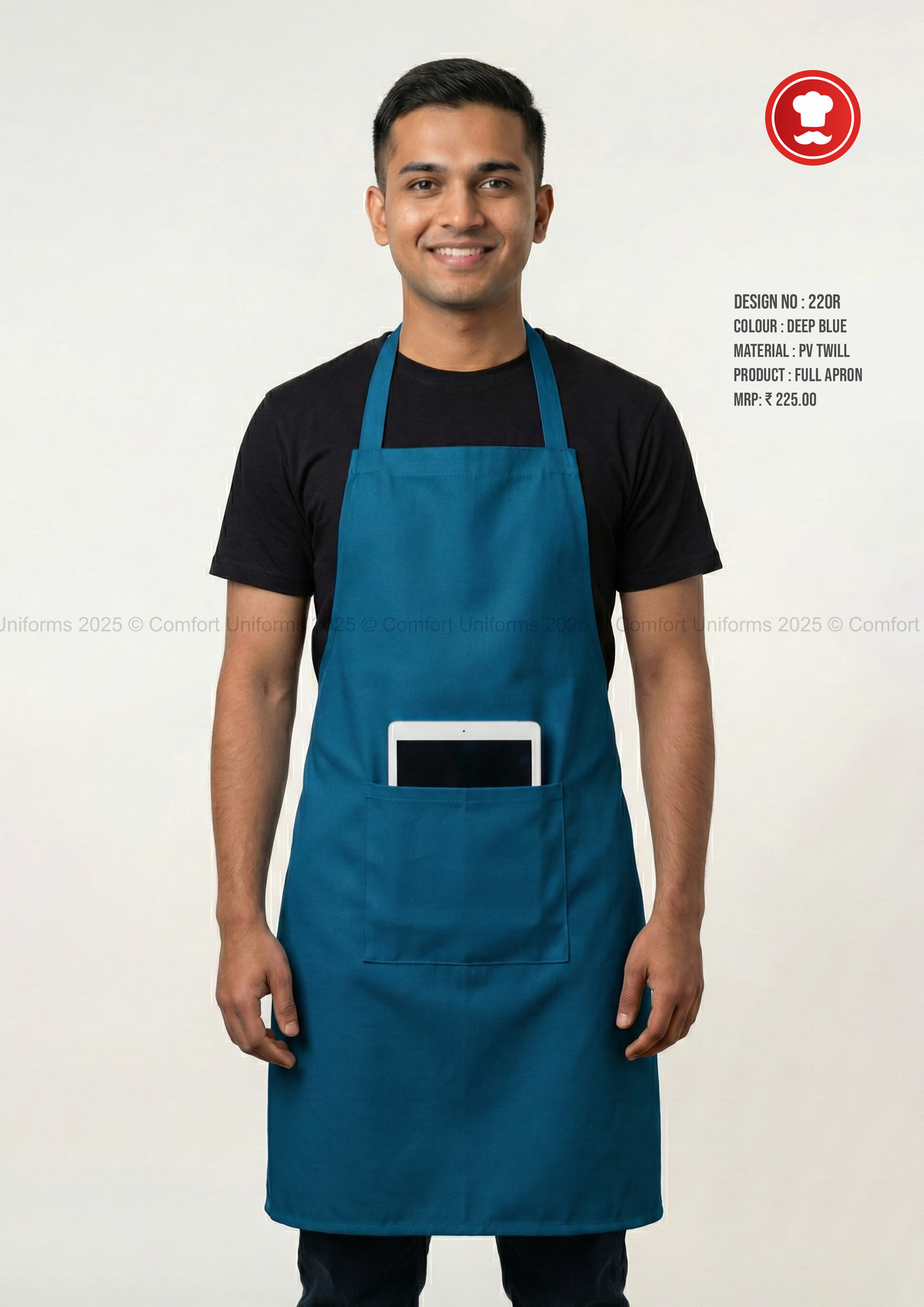 220R Deep Blue Full Apron – Professional Kitchen, Café & Catering Apron
