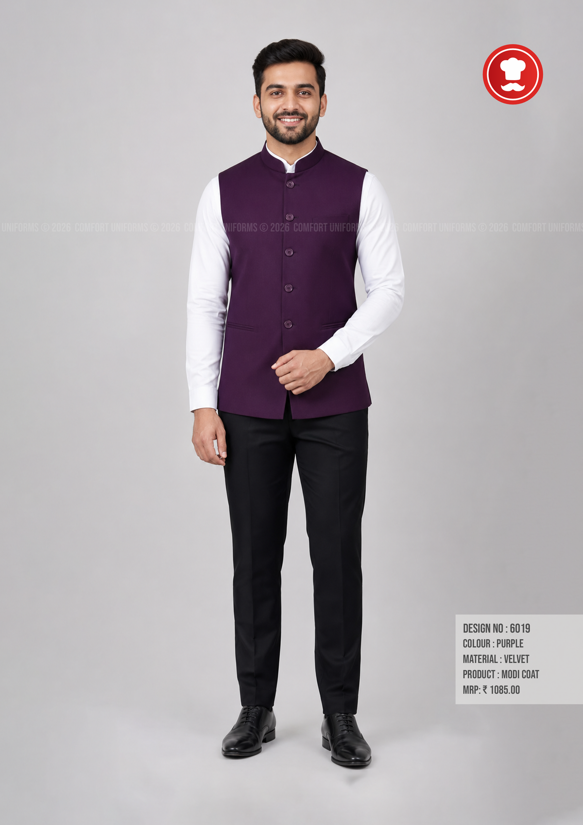 6019 Purple Velvet Modi Coat | Waiter, Captain & Front Office Uniform