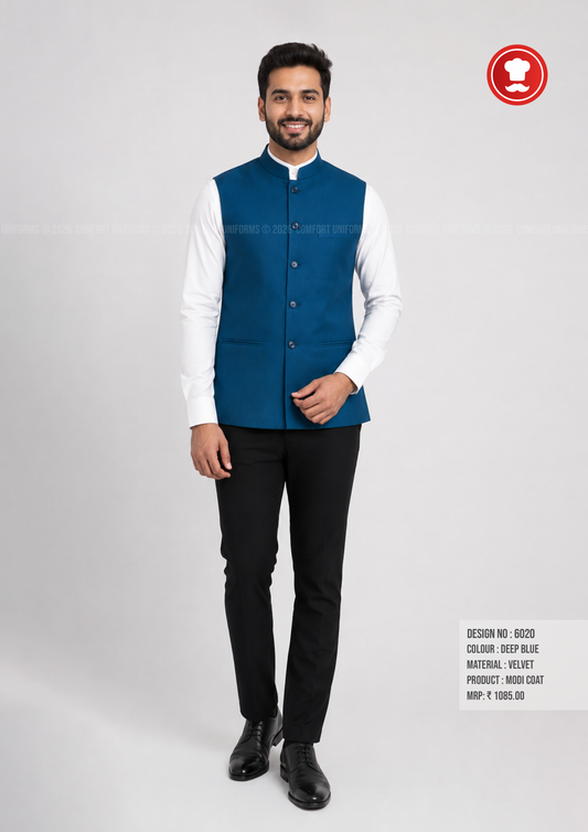 6020 Deep Blue Velvet Modi Coat | Waiter, Captain & Front Office Uniform