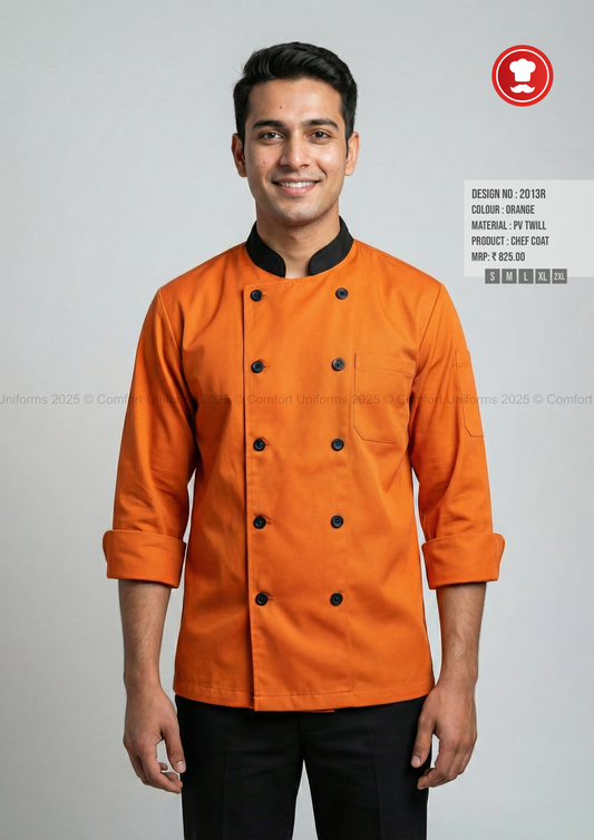 2013R Orange Chef Coat – Modern Chef Uniform for Catering Boys, Cafés & Restaurants
