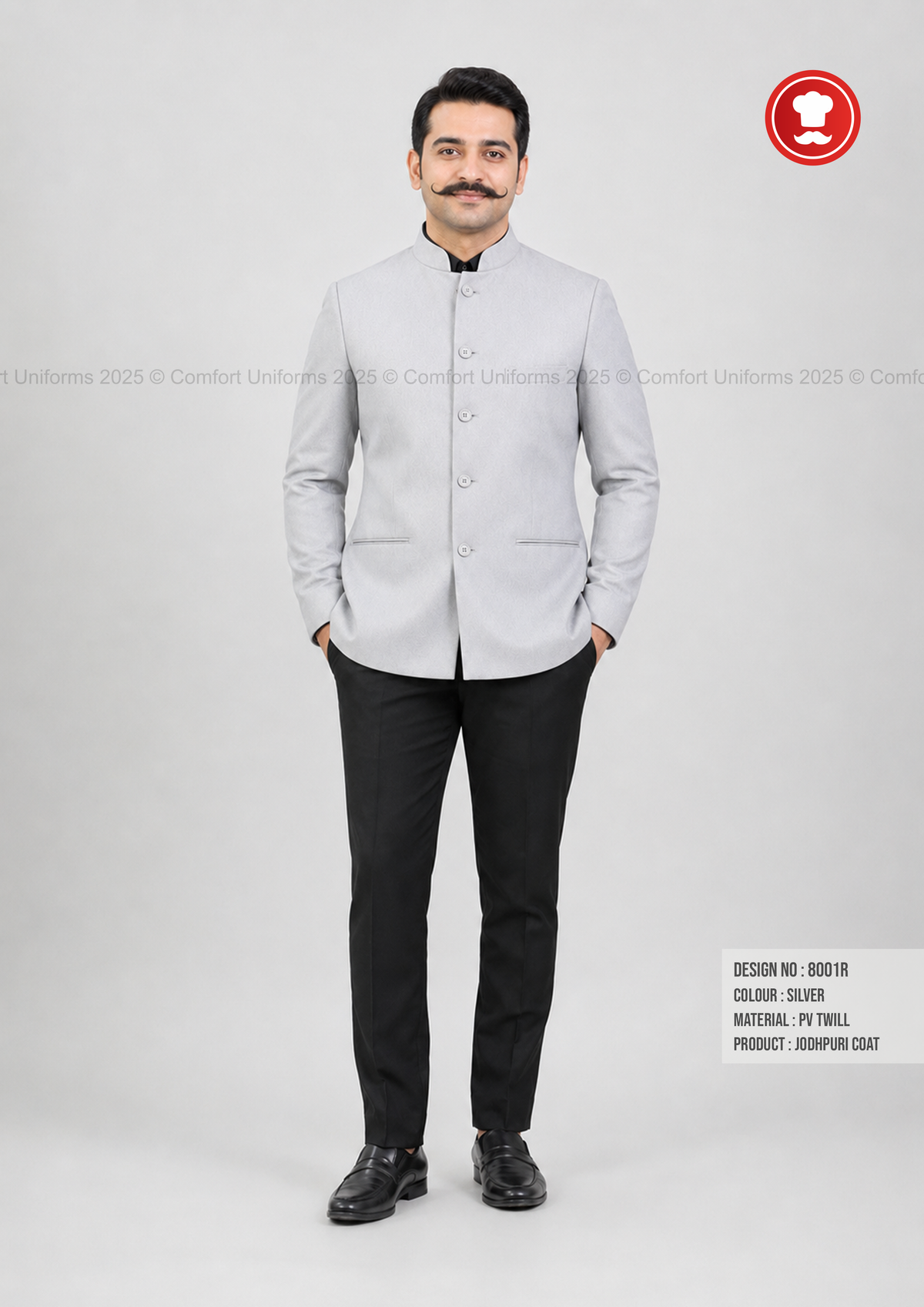 8001R Jodhpuri Coat – Silver | Service Staff & Front Office Uniform