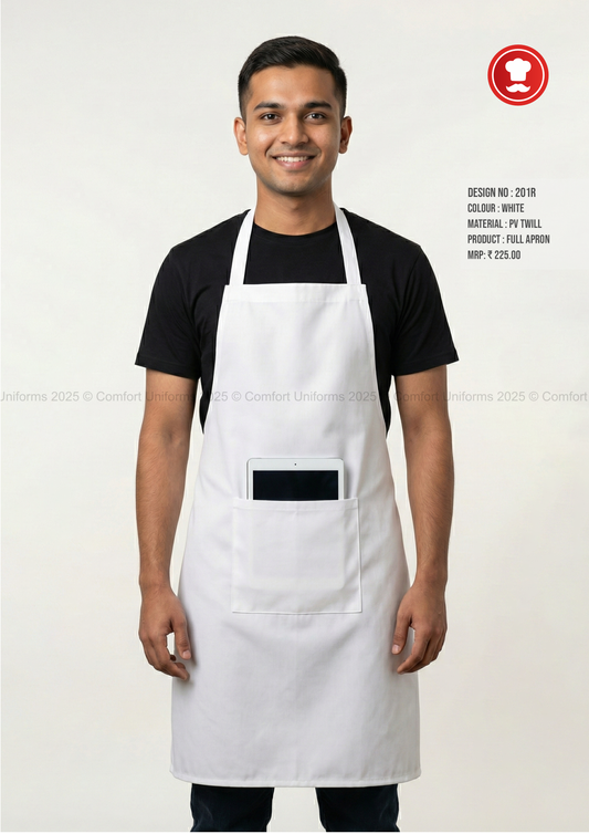 201R White Full Apron – Classic Professional Kitchen & Catering Apron
