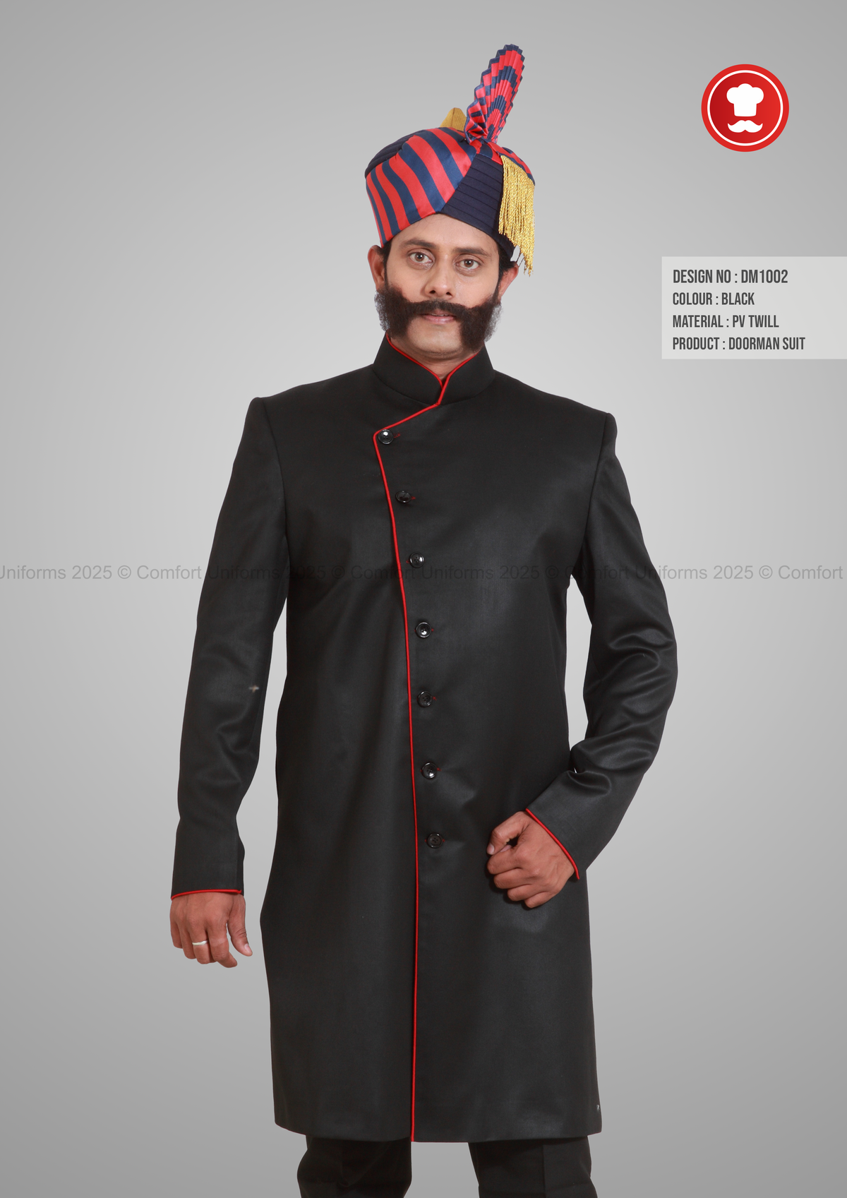 DM1002 Royal Doorman Suit – Black with Red Piping