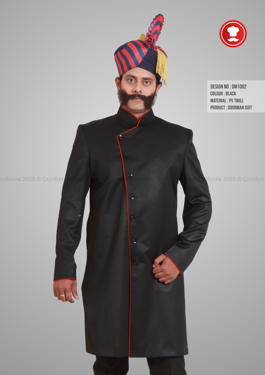 DM1002 Royal Doorman Suit – Black with Red Piping