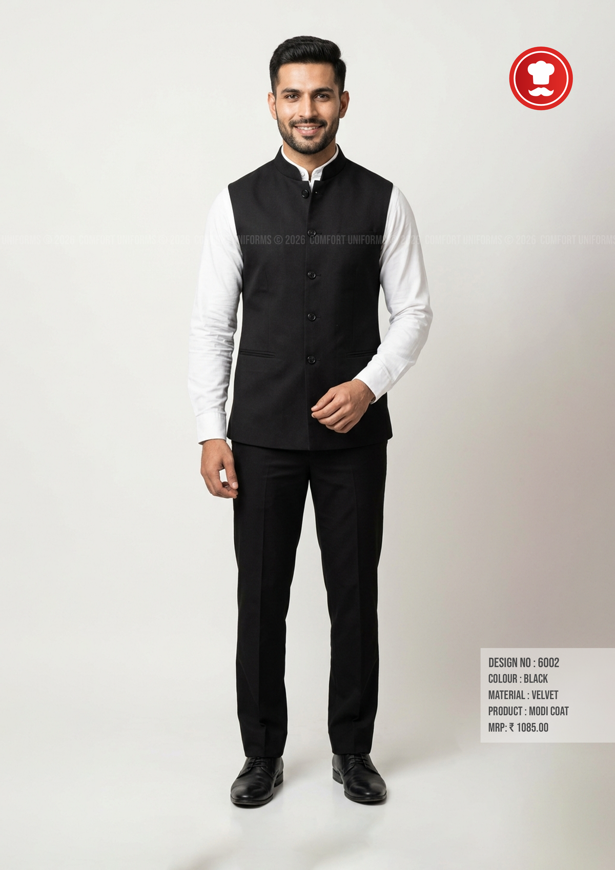 6002 Modi Coat – Black | Waiter, Captain & Front Office Uniform