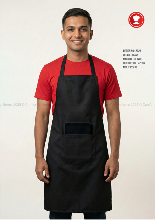 202R Black Full Apron – Classic Professional Kitchen, Café Apron