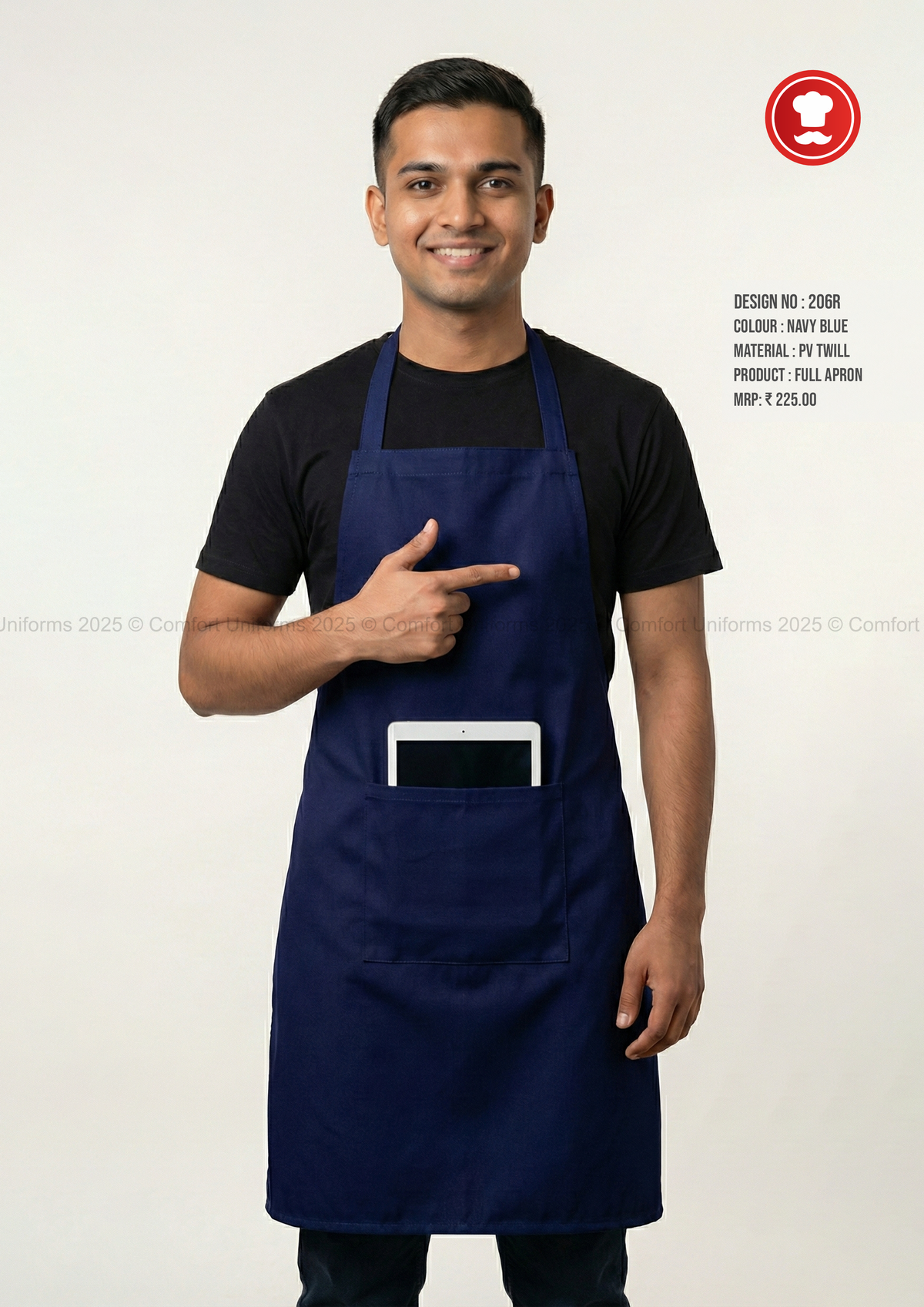 206R Navy Blue Full Apron – Classic Professional Kitchen & Catering Apron