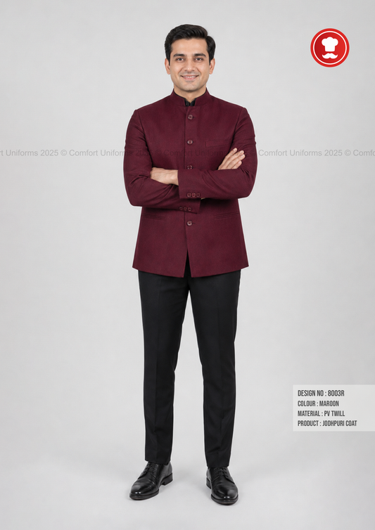 8003R Jodhpuri Coat – Maroon | Service Staff & Front Office Uniform