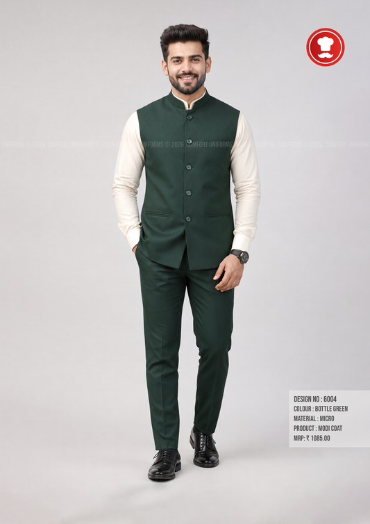 6004 Modi Coat & Trouser Set – Bottle Green | Waiter, Captain & Front Office Uniform