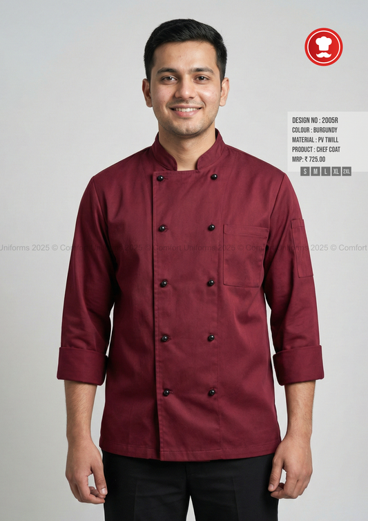 2005R Burgundy Chef Coat – Modern Trendy Double-Breasted Chef Uniform
