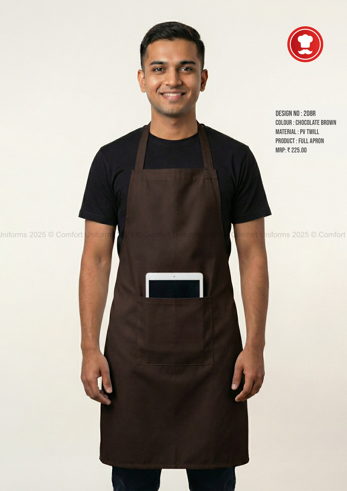 208R Chocolate Brown Full Apron – Professional Café, Bakery & Kitchen Apron