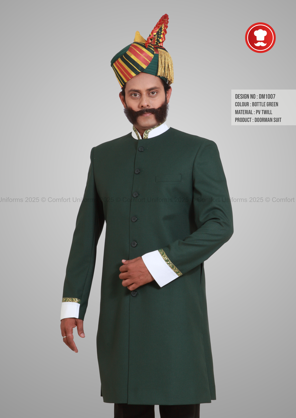 DM1007 Royal Doorman Suit – Bottle Green with White Collar & Cuffs