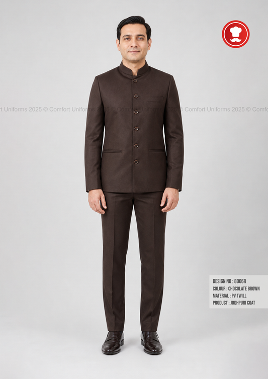 8006R Jodhpuri Coat & Trouser Set – Chocolate Brown | Service Staff & Front Office