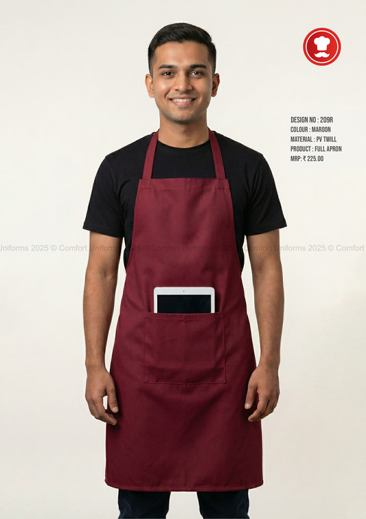 209R Maroon Full Apron – Professional Restaurant, Café & Catering Apron