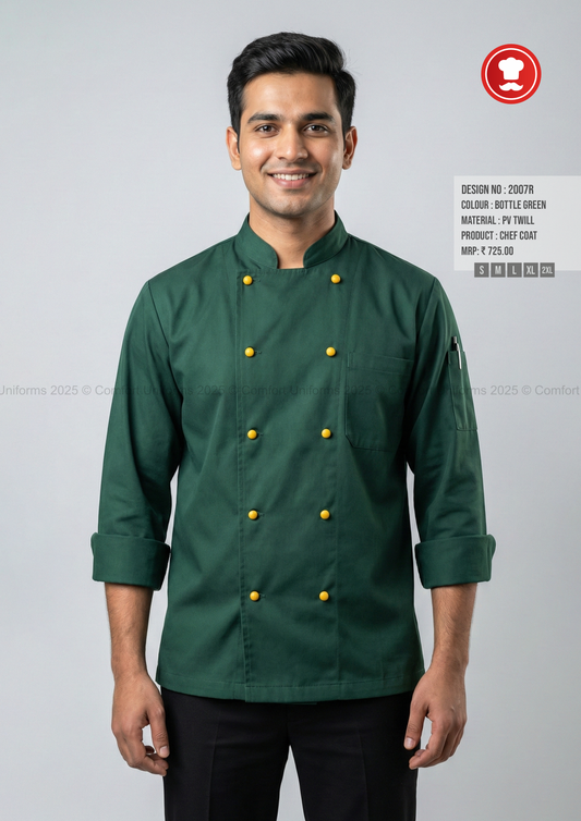 2007R Bottle Green Chef Coat – Fresh Modern Uniform for Veg & Vegan Restaurants